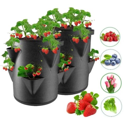 Sac de culture printanier pour fraises (vert, 7 gallons, 30 x 35 cm) - Pot de culture pour plantes - Sac de plantation - Pot de culture multi-ouvertures pour jardin et terrasse (1/5)