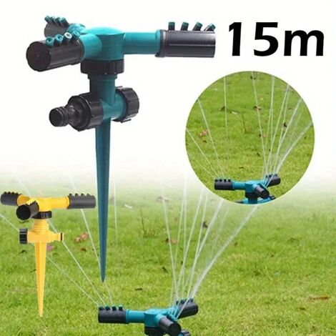Arroseur automatique rotatif à 360° (jaune) pour pelouse, à insérer dans le sol, système d'irrigation goutte à goutte, pulvérisateur d'arrosage pour jardin. (1/5)