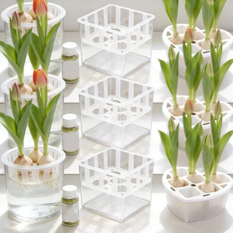 Pots hydroponiques à 6 compartiments en plastique respirant pour bulbes de tulipes (forme carrée), paniers de support pour fleurs, contenants de plantation hors-sol. (1/5)