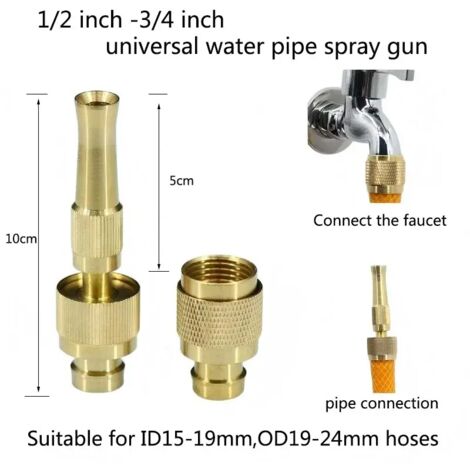 (1 buse) Pistolet à eau universel à pulvérisation directe pour tuyau d'arrosage, buse en cuivre pour l'irrigation, le lavage de fleurs et de voitures, 1/2'' et 3/4'', applications multiples (1/5)