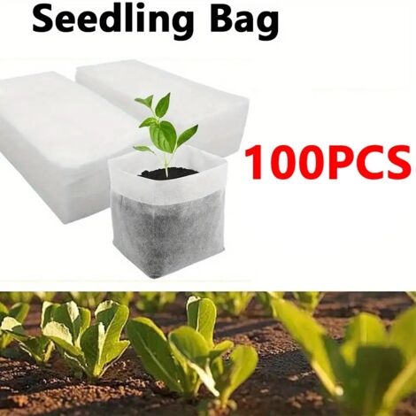 (100 pièces) 100 sacs de pépinière biodégradables, sacs de culture non tissés pour semis, pochettes en tissu pour plantes, fournitures de jardinage. (1/5)