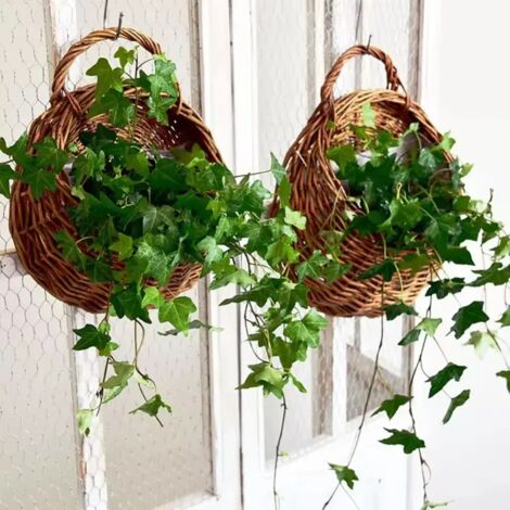 (L) Jardinière murale en rotin tressé à la main, panier en rotin tressé, support pour plantes grimpantes, pot de jardin, jardinière murale (1/5)