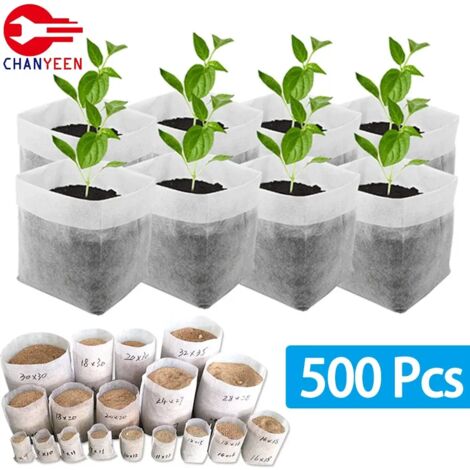 (9 x 10 cm, 100 pièces) Sacs de culture biodégradables pour plantes, en tissu non tissé, pour semer des graines et planter des fleurs. Accessoires et outils pour le jardin. (1/5)