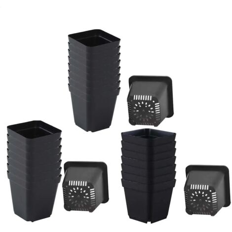 (5,5 cm) Pots de semis carrés noirs réutilisables (50 pièces) avec trous de drainage - Kit de jardinage (1/5)