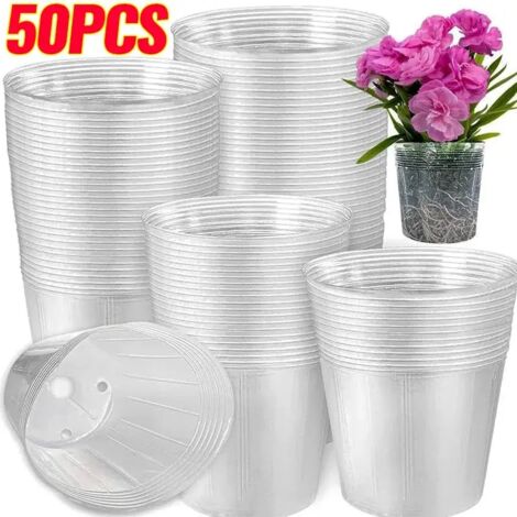 Pots de pépinière transparents (8 x 8 cm, 50 pièces) avec trou de drainage, pour semis, plantes à fleurs et autres plantes. (1/5)