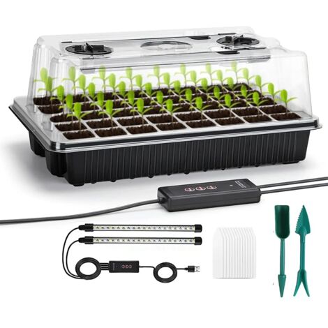 (noir) 1 ensemble de plateaux de semis avec 2 lampes de croissance à bande longue, kit de semis de 40 alvéoles avec dôme d'humidité pour jardinage domestique (1/5)