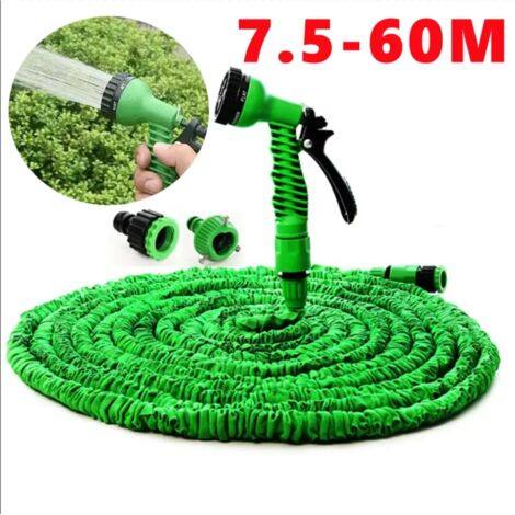 Tuyau d'arrosage extensible Magic Hose (bleu, 60 m ou 200 pi) - Conception légère - Matériaux durables - 7 modes de pulvérisation - Pistolet d'arrosage pour la maison et le jardin (1/5)