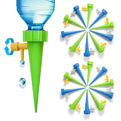 (Vert - 18 pièces) Système d'irrigation goutte à goutte automatique réglable pour bouteilles d'eau, avec goutteur intégré, pour plantes d'intérieur et serres. (1/5)