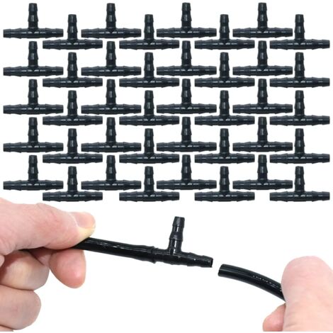 (SPL11-008-50PCS, 1/4'') Raccord en T de 1/4 pouce pour système d'irrigation goutte à goutte, outils d'arrosage pour tuyaux de 4 mm/7 mm et serres (1/5)