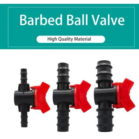 (Vanne 16 mm, lot de 2, autre) 2 vannes à bille cannelées en plastique, type pagode, avec robinet d'arrêt et raccord de tuyau pour l'irrigation d'aquariums et de jardins. (1/5)