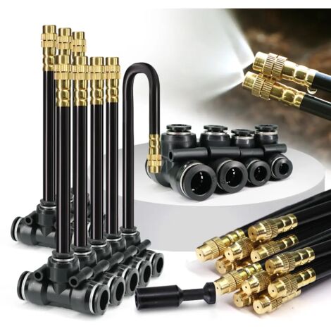 (C-8 mm à 8 mm, lot de 10) Buse d'arrosage rotative à 360° en laiton avec raccord rapide en T pour tuyau de 6/8/10/12 mm et jet réglable (1/5)