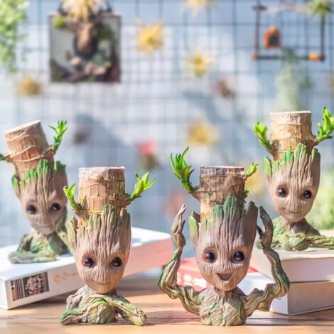 (Ensemble A de 14 cm) Pot de fleurs Groot, vase décoratif multifonctionnel, ornement, figurine de personnage d'anime, porte-stylo (1/5)