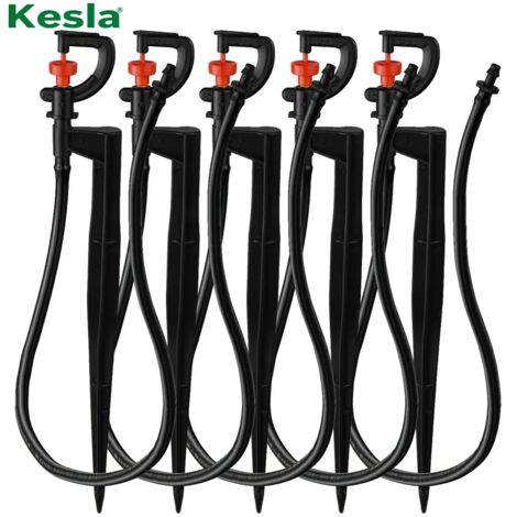 (a-5pcs) KESLA Lot de 5 arroseurs rotatifs à 360° pour micro-irrigation, avec piquet de 20 cm et raccord à barbes de 6,35 mm (1/4"). Idéal pour pelouses, fermes et serres. (1/5)