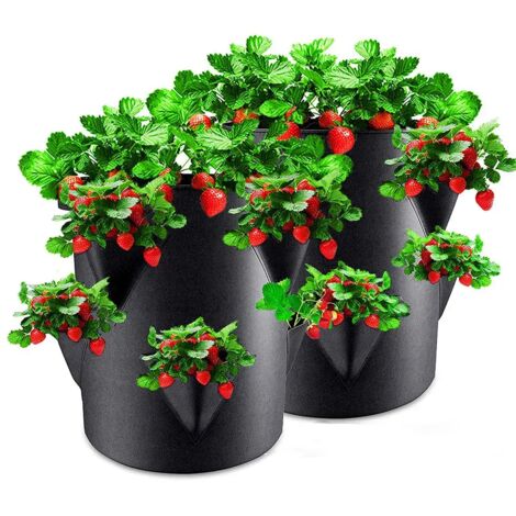 Sac de culture multi-ouvertures (vert, 7 gallons, 30 x 35 cm) pour fraises et tomates, réutilisable pour jardins, balcons et plantes aromatiques. (1/5)