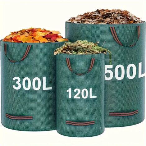 Sacs à déchets de jardin en polypropylène ultra-résistant (300 L) - Sacs réutilisables pour débris végétaux et feuilles, en tissu industriel avec poignées. (1/5)
