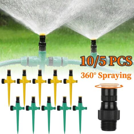 (Lot de 5 verts) Arroseur automatique à rotation 360° - Système d'arrosage domestique (5 ou 10 pièces) résistant à la corrosion et facile à installer pour le jardin (1/5)