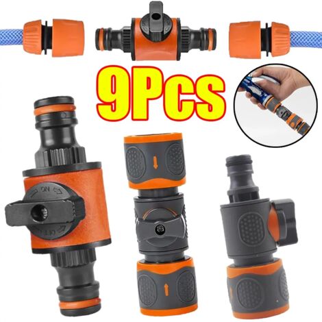 (Lot de 3 (9 pièces)) Raccord rapide pour tuyau d'arrosage 16 mm, vanne d'arrêt, embout de raccordement rapide, tuyau d'irrigation, arrêt d'eau (1/5)