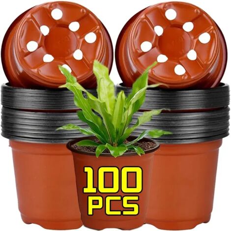 (100 pièces) Pots de semis en plastique noir et rouge pour plantes, godets de culture, jardinières, pots de jardin en gros (1/5)