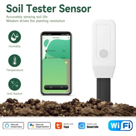 (Lot de 4) Testeur de sol Tuya Wifi : capteur d'humidité, de température et d'humidité, hygromètre sans fil pour plantation, jardin et pelouse en pot. (1/5)