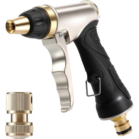Watering Gun with Brass Nozzle, Sturdy and High Pressure, Adjustable from Stream to Spray, for Washing Car and Pets, Garden/Sidewalk Cleaning (1/5)