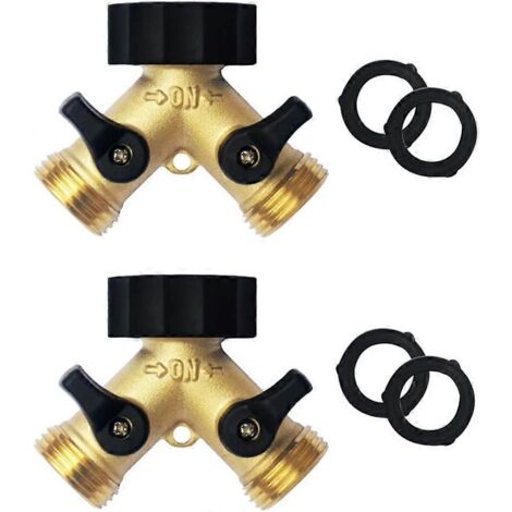 2-Pack Brass Garden Hose Y Valve Connectors -2 Way (1/5)
