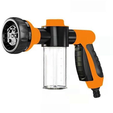 Car Wash Foam Gun with BuiltIn Soap Dispenser, Pressure Hose Nozzle, 8 Cleaning Modes, Orange (1/4)