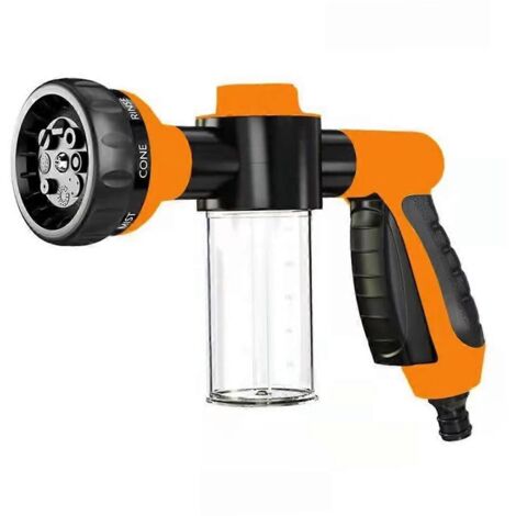 Foam Sprayer Gun Garden Hose Nozzle 2 in 1 Car Wash and Watering with 8 Spray Patterns and Soap Dispenser Orange (1/5)