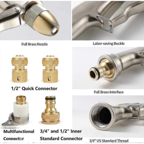 Garden Hose Spray Gun, Full Copper Nozzle, Zinc Alloy, High-Pressure, for Car/Lawn (1/4)