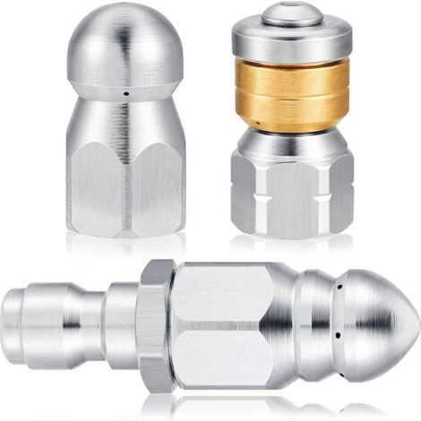 3 Pieces Sewer Jetter Nozzle Kit Stainless Steel Rotating Button Nose Jet Nozzle (1/5)
