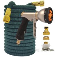 Tuyau d'arrosage haute pression Magic (1 100 pi) pour la maison et le jardin, flexible, avec double raccord métallique, vert foncé, pour le lavage de voiture. Pistolet d'arrosage inclus.