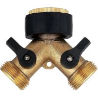H2-way Y Distributor With Shut-off Taps For Two Inlet Hoses, 3/4 Inch Brass