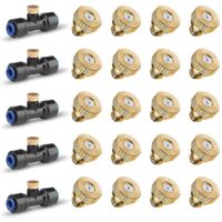 20 Pack Brass Misting Nozzles and 5 Pack Misting Nozzle Tees compatible Outdoor Cooling System, Misting Nozzle compatible 1/4 Inch
