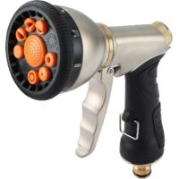 Metal High-Pressure Garden Water Gun with 9 Spray Patterns, Ideal for UK Gardening and Pet Care Tasks