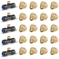 20 Pack Brass Misting Nozzles and 5 Pack Misting Nozzle Tees for Outdoor Cooling System, Misting Nozzle for 1/4 Inch