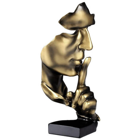Statue Silence est d'Or en Résine - Sculpture Abstraite Moderne Design Penseur, Décoration de Maison Salon Bureau Bibliothèque, Objet d'Art Créatif Visage Cassé - Hauteur 28,5cm (Doré) (1/5)