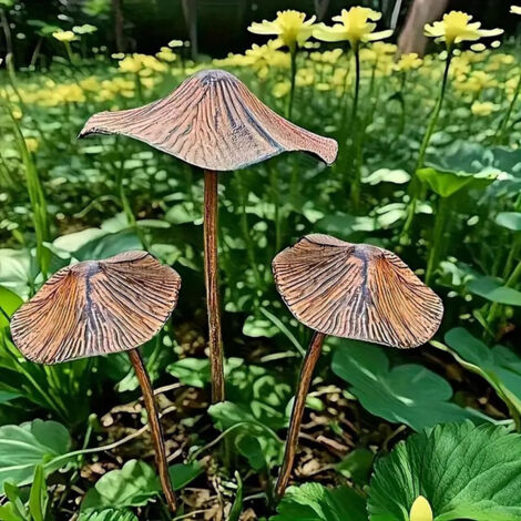 Lot de 3 Champignons Décoratifs de Jardin en Métal Effet Rouille - Décoration Extérieure Vintage - Piquets de Jardin Résistants aux Intempéries - Hauteur 35-40 cm (1/5)