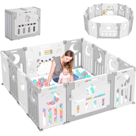 Laufstall aus Kunststoff, 12+2 Paneele für Kinder, faltbarer Baby- und Kinderschutzzaun, 150 x 150 x 62 cm, Grau