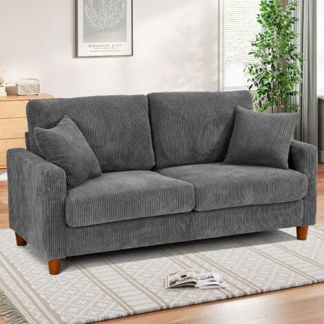 2-Sitzer-Sofa aus Cord, modernes, bequemes, gerades Polstersofa mit 2 Kissen, 178 B x 76 T x 89 H cm, Grau