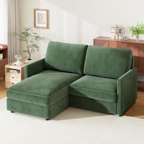 Wendbares 2-Sitzer-Ecksofa aus Cord, bequemes L-förmiges Ecksofa für das Wohnzimmer, 180 x 137 x 84 cm, Grün