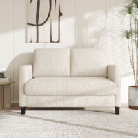 2-Sitzer-Minisofa aus strapazierfähigem beigefarbenem Cord – 2 Kissen – 129 (B) x 78 (T) x 89 cm (H) – Max. Belastung 300 kg – kleiner Raum