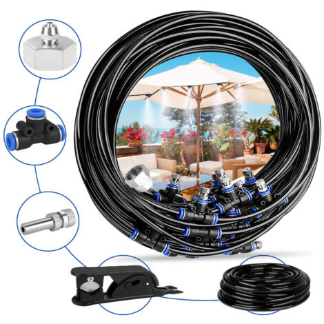 Litzee – Brumisateur de terrasse 20M – Système de brumisation avec tuyau PE résistant aux UV – Réduction température 20 °C – Buses amovibles