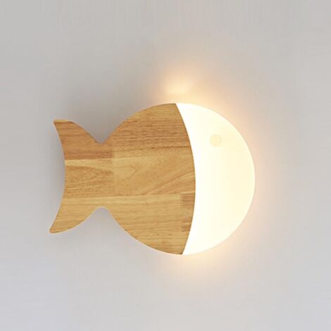 Applique murale petit poisson en bois, applique murale pour chambre d'enfant, appliques murales d'éclairage décoratif en rondins, appliques murales à LED modernes(3000K) (1/5)