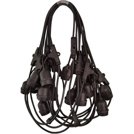 Guirlande lumineuse d'extérieur noire avec 20 douilles E27, câble rond, rallonge guirlande lumineuse, câble de raccordement guirlande lumineuse, longueur 10m. (1/5)