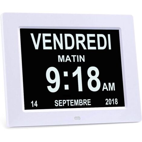 Ikodm – Horloge numérique 8' avec calendrier – Affichage clair jour, mois, semaine – Fonction variateur de nuit – Pour seniors et Alzheimer (1/5)