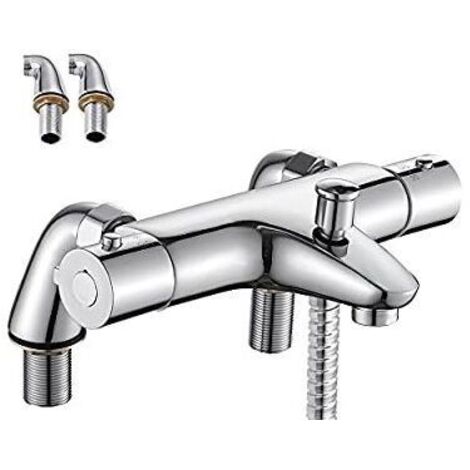 Ikodm – Mitigeur thermostatique de baignoire – Laiton massif – Finition chromée – Température sécurisée à 38°C – Installation facile (1/5)
