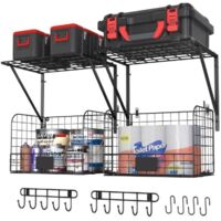 Garage Wall Shelves 2 Pack with Wire Baskets Hooks Storage