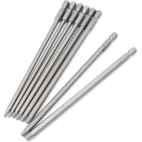 Lot de 8 Embouts Tournevis Torx Longs 150mm Aimantés 1/4" Tête Étoile Tige Hexagonale Électrique Jeu d'outils (1/5)