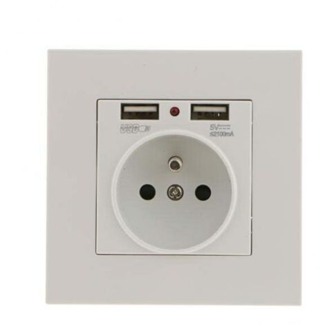 Lot de 2 Prises Murales, Prise Electrique Murale avec Double USB 5V/2100mA, Prise Encastrable avec 2 Ports de USB Pratique et Manialble