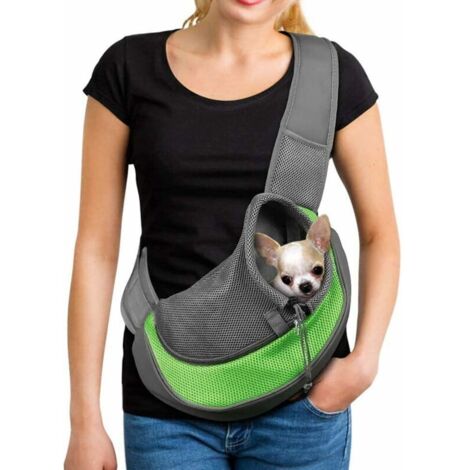 Sac de Transport Portable Chien Sac Bandoulière Filet Respirant pour Chien et Chat Chiot épaule pour Animaux de Compagnie Sling Sac Transporteur Réglable Sac de Voyage pour Petits Animaux Chien,L