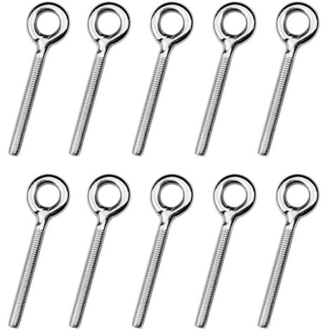 Lot de 10 M4 Vis à Oeil Boulons à Anneau Soudés Anneaux à Vis Crochet à Oeil Boulon pour Balançoire Machine Extérieure (1/5)
